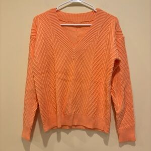 Orange Chevron Knit V-Neck Sweater – Small